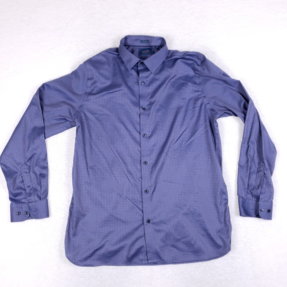 Fairlane Dress Shirt Mens XL Tall Regular Fit Blue Micro‎ Grid Stretch Non Iron